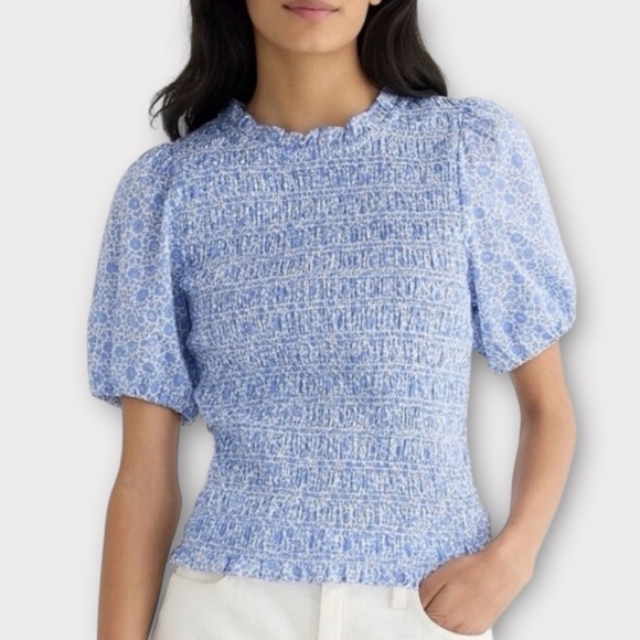 J. Crew Puff-Sleeve Smock Blouse Top Women's XL D'Anjo Coast Floral Cottagecore - Picture 1 of 9